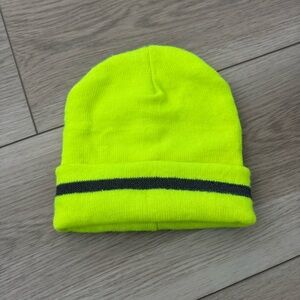 Neon Yellow Beanie With Reflective Stripe